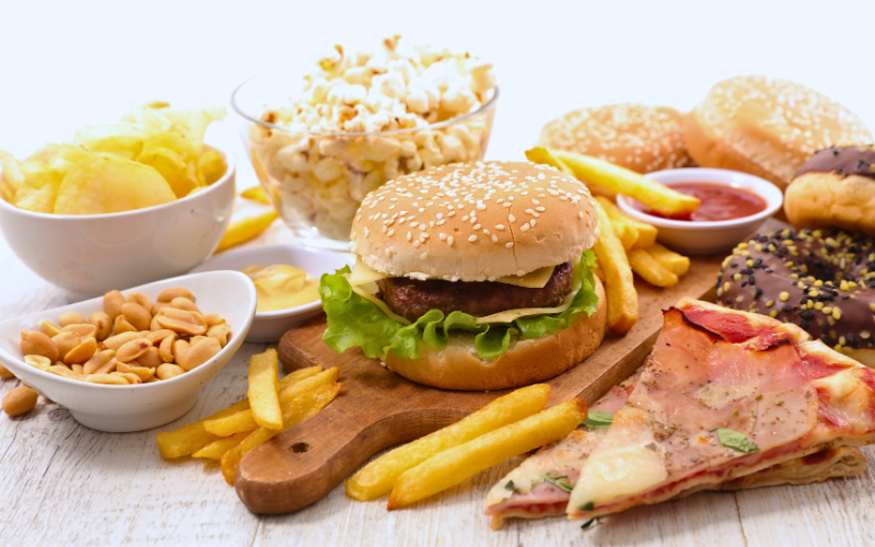 Junk, Sugar and Processed Foods, burger, pizza, fries