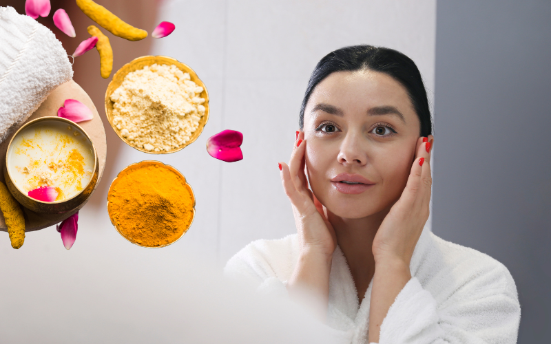 woman applying turmeric on face