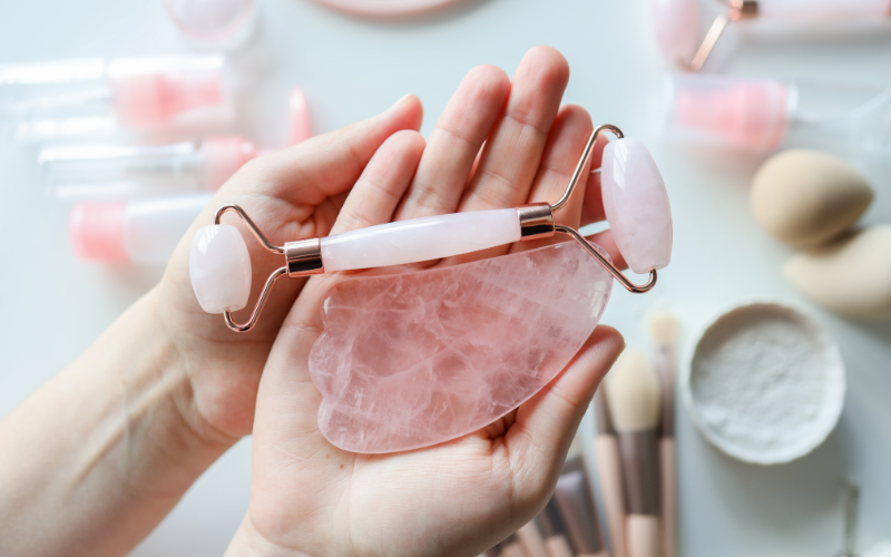 pink gua sha and roller