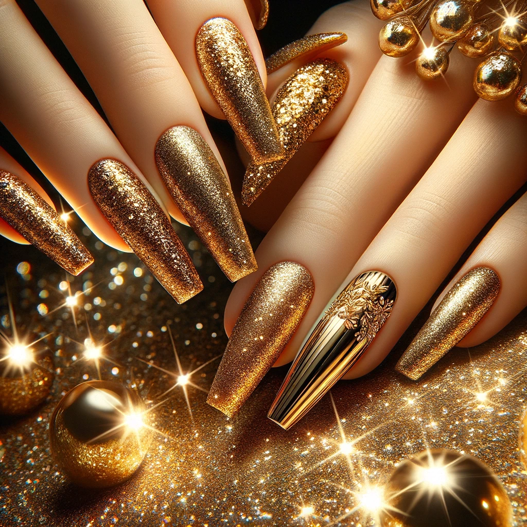 Glittering Gold nails