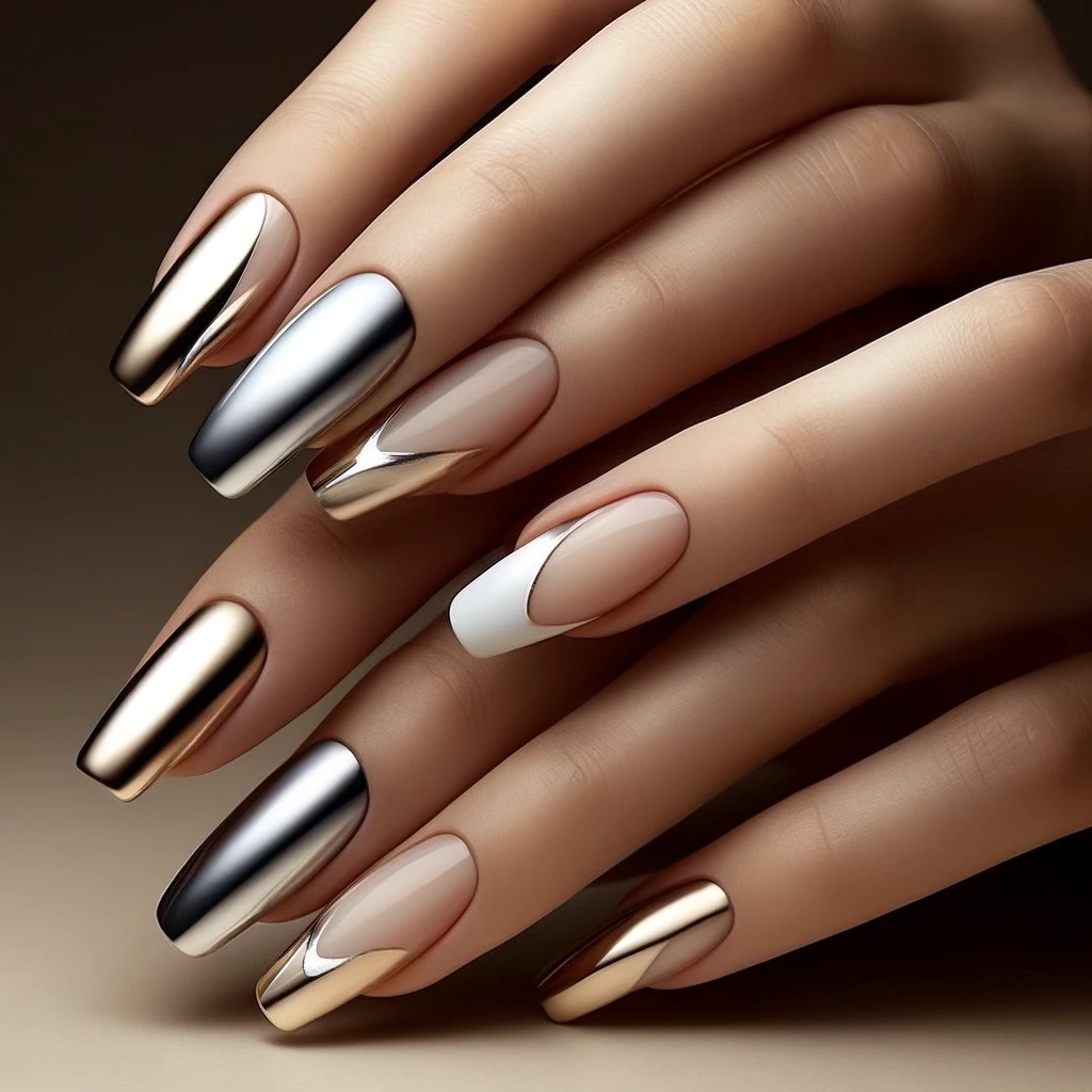 Metallic French Tips nails