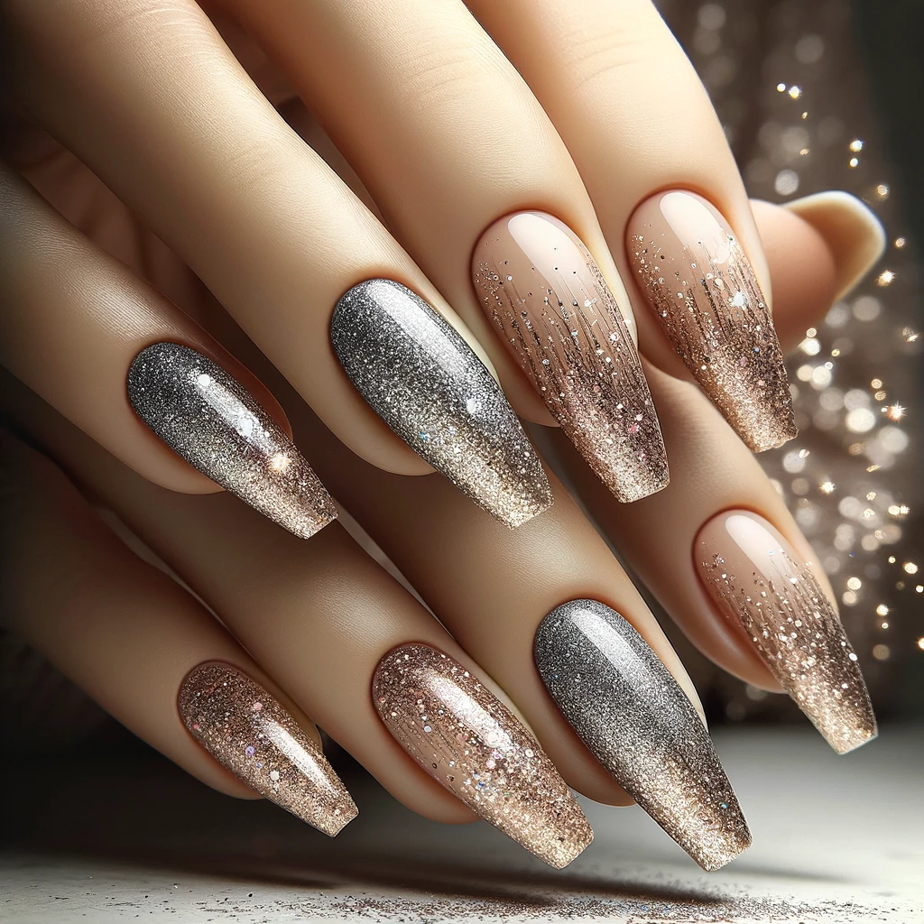 Cascading Glitter nails