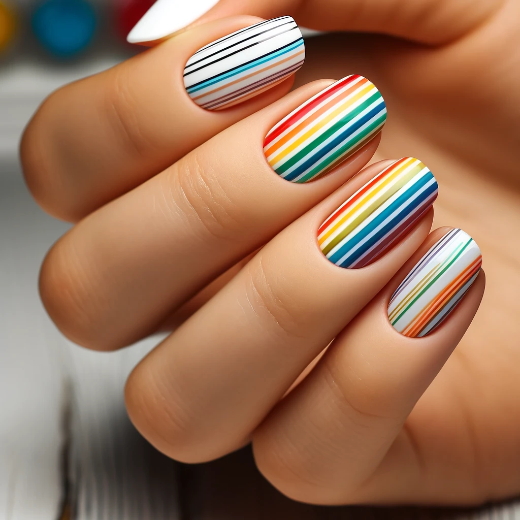 Classic Rainbow Stripes Nails