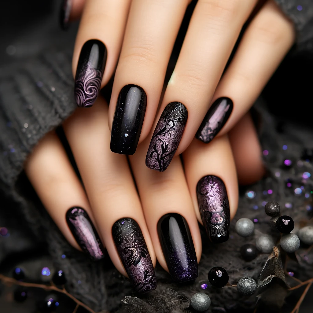 Bewitched Black and Purple nails