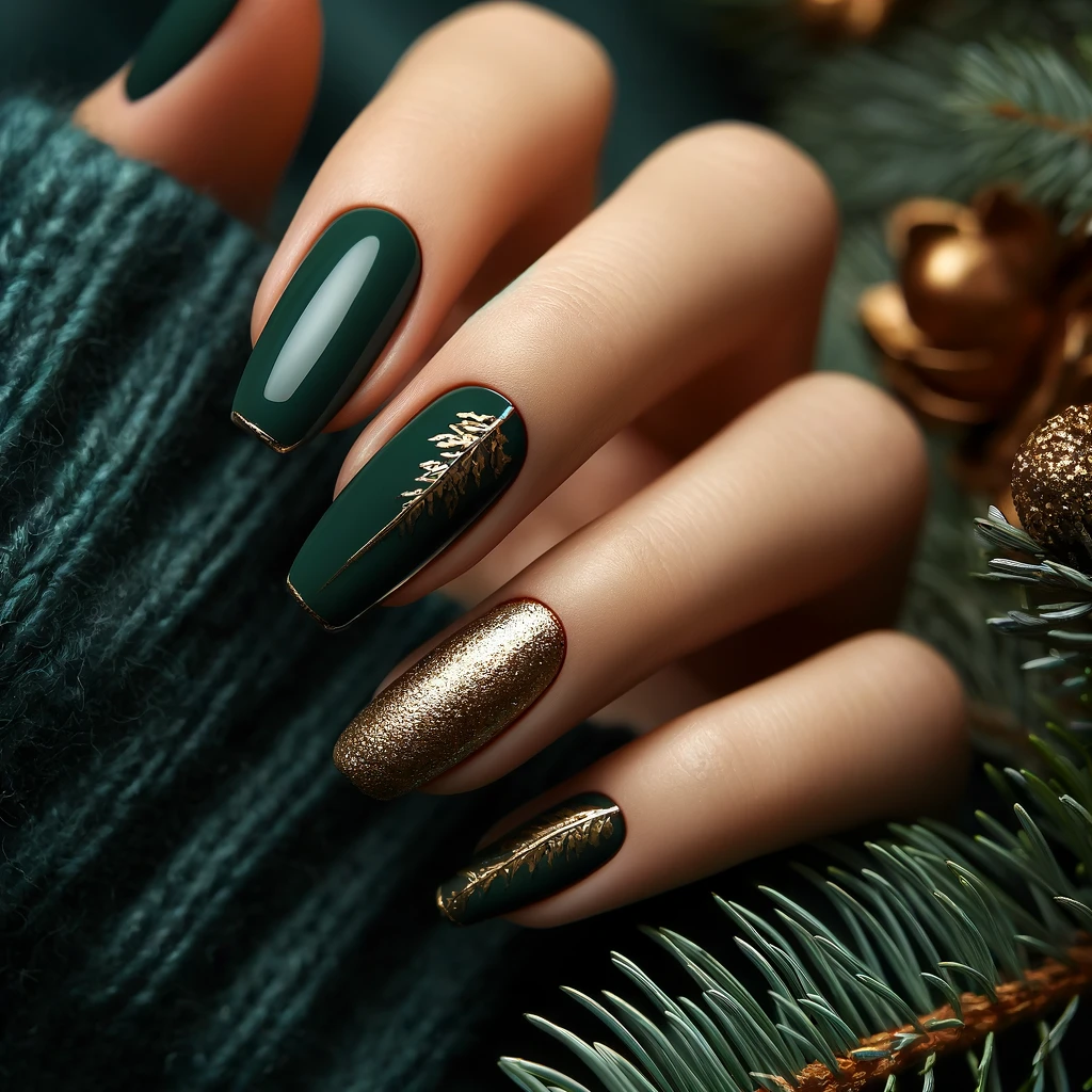 Forest Green and Gold nails