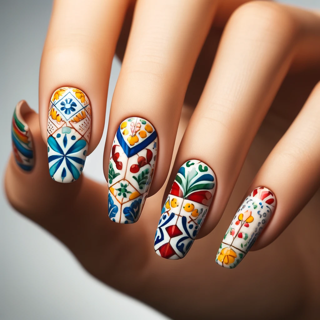 Mexican Talavera Tiles nails