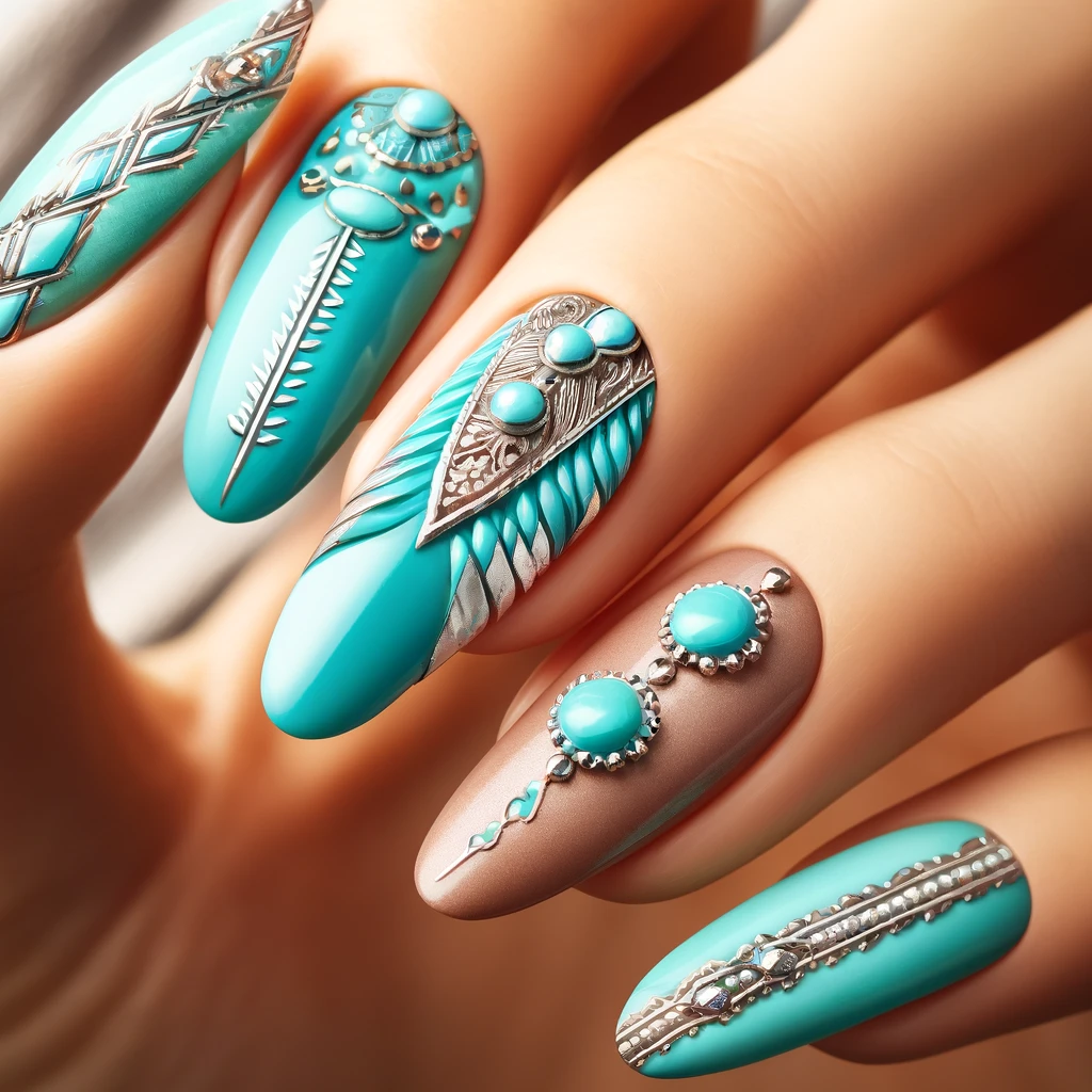 Native American Turquoise and Silver nails