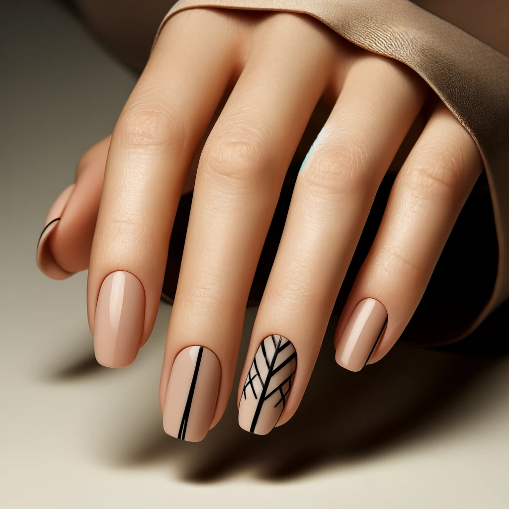 Nude and Black Combo nails