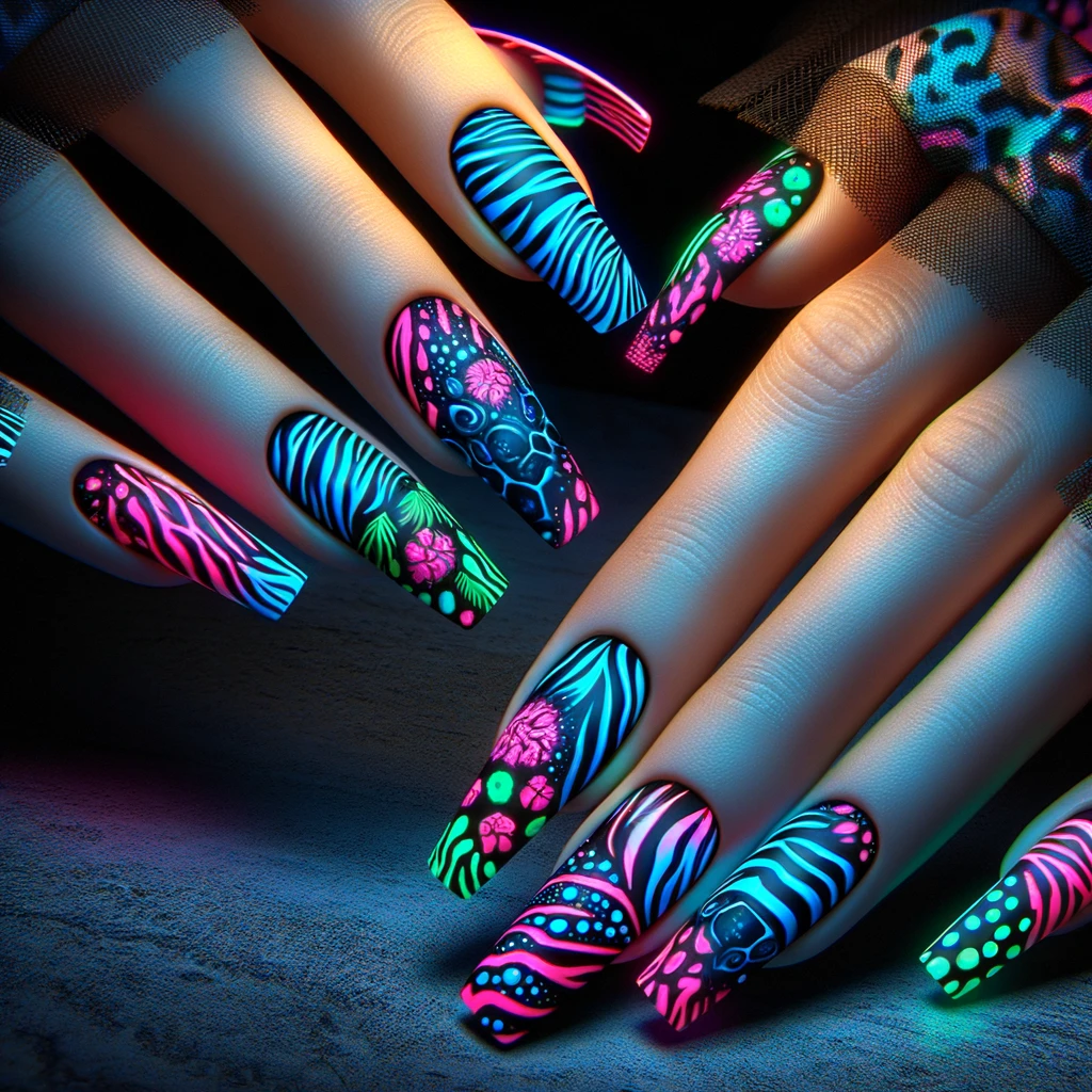 Neon Animal Print nails