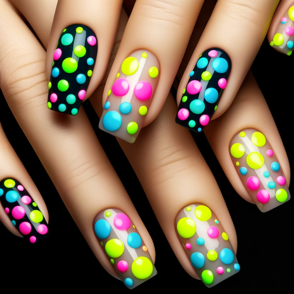 Neon Polka Dots nails