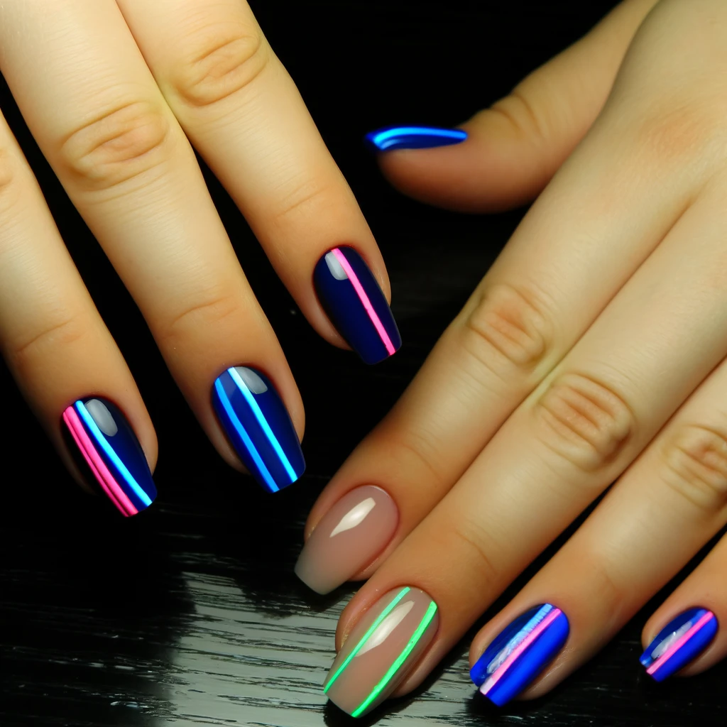 Glowing Neon Stripes nails