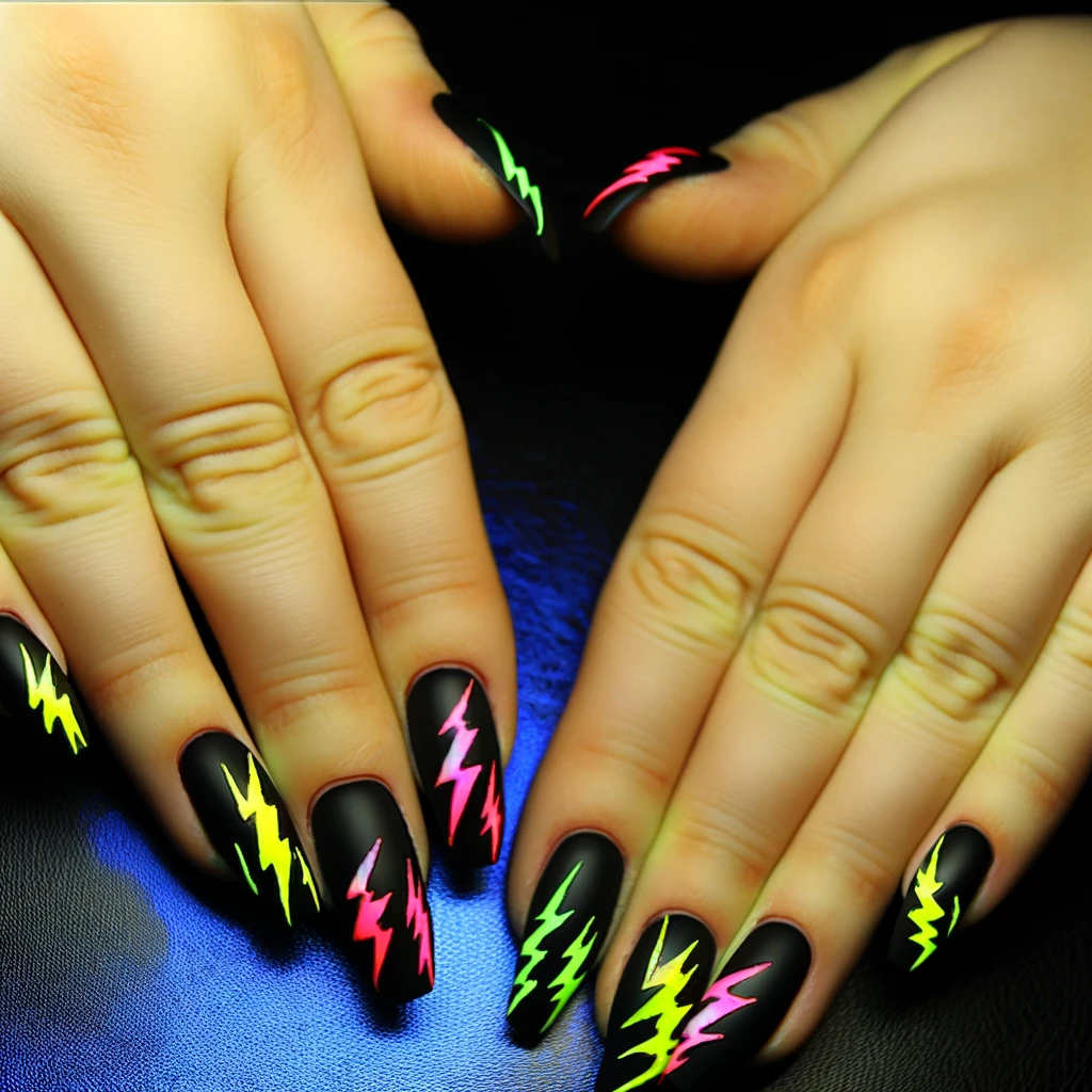 Neon Lightning Bolts nails