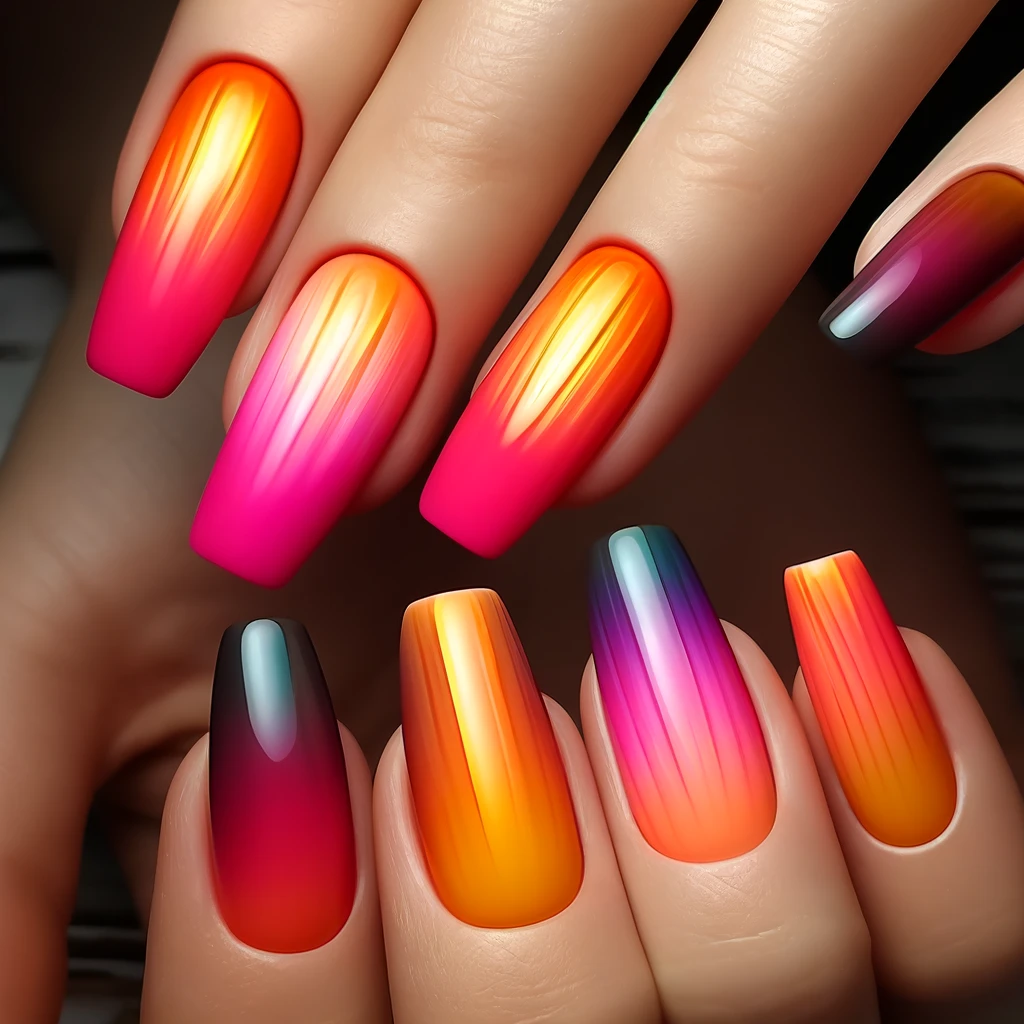 Autumn Neon Fade nails