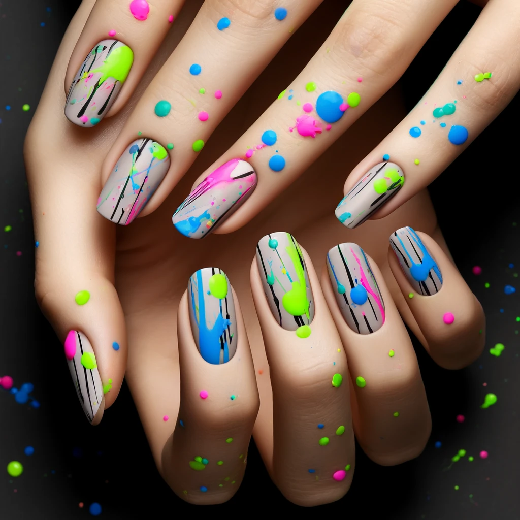 Neon Splatter Art nails