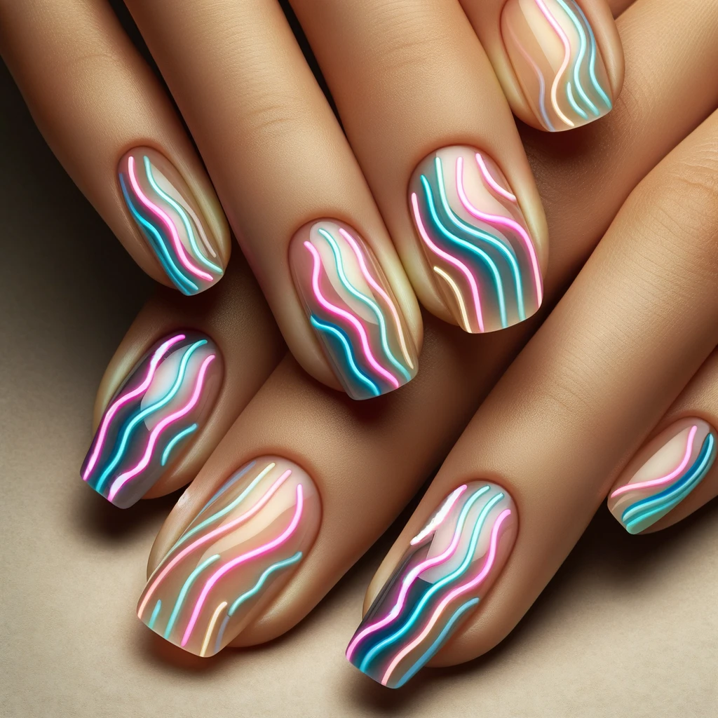 Retro Neon Waves nails