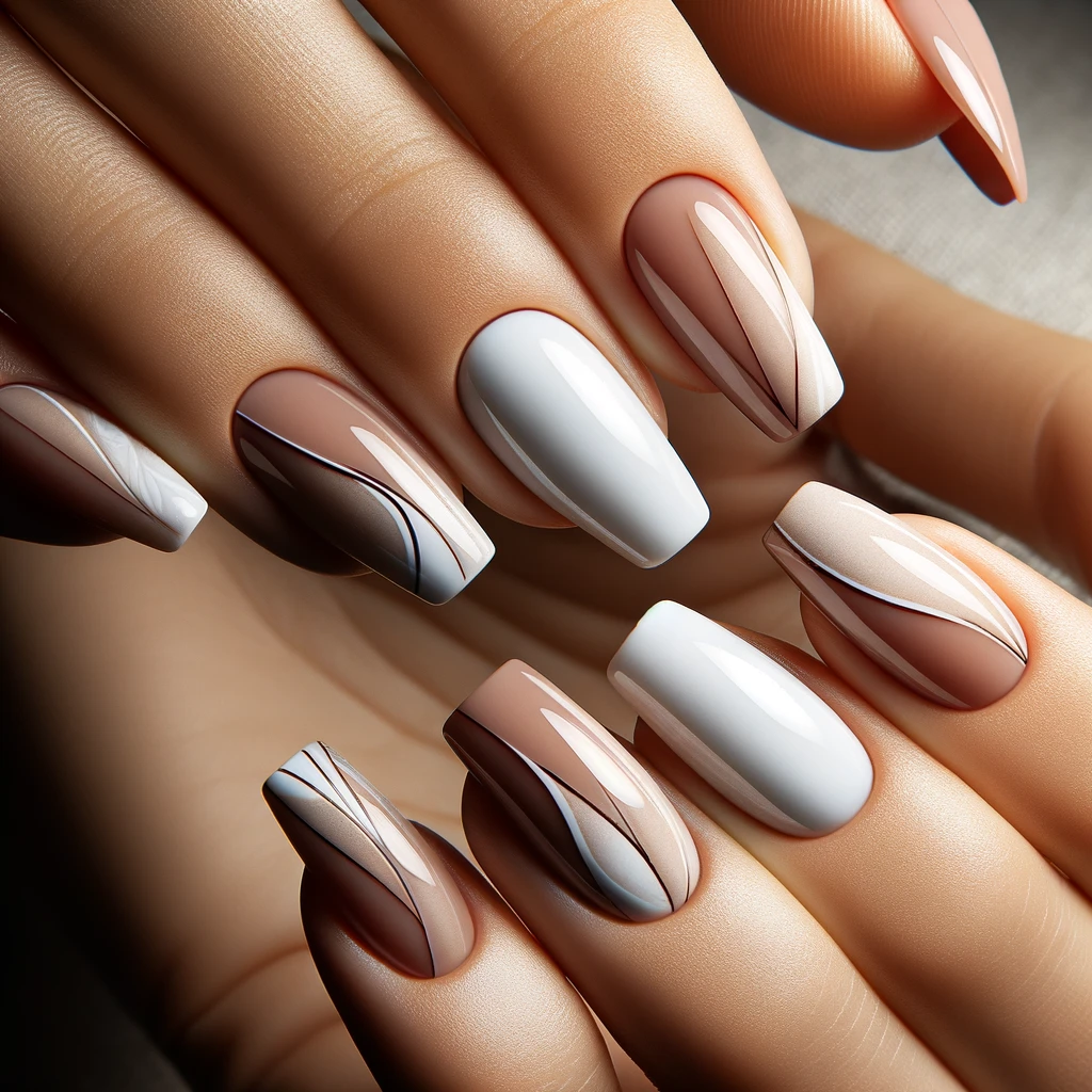 Nude and White Combination nails