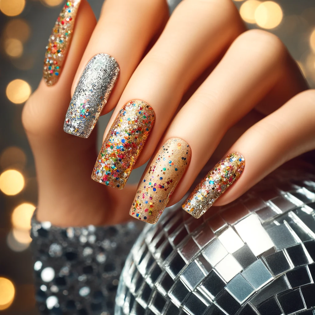 Disco '70s Glitter nails