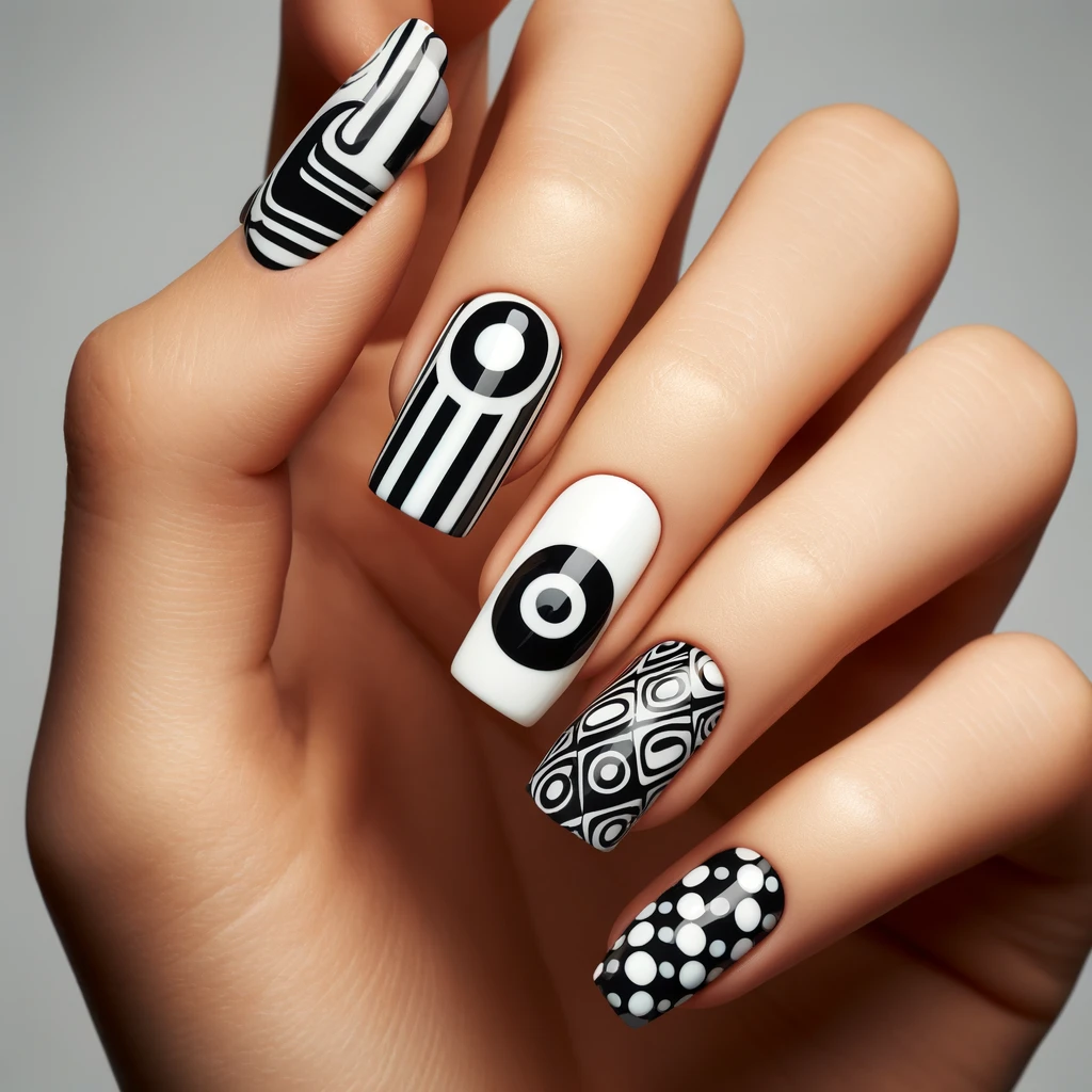 Mod '60s Black and White nails