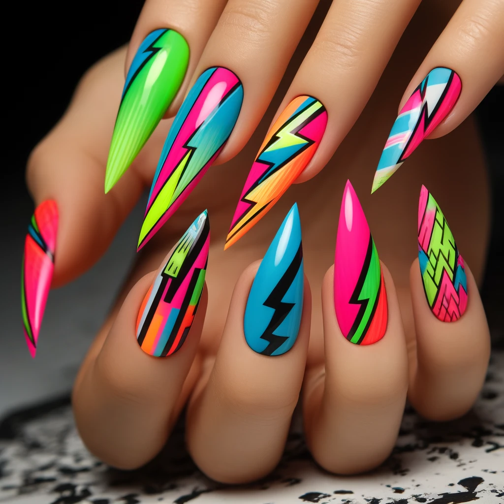 Neon '80s Splash nails
