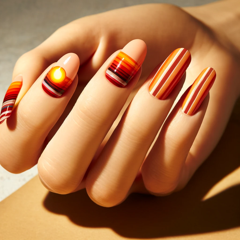 Retro Sunset Stripes nails