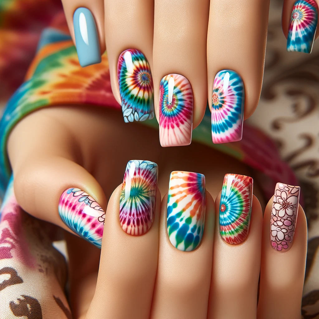 Hippie '60s Tie-Dye nails