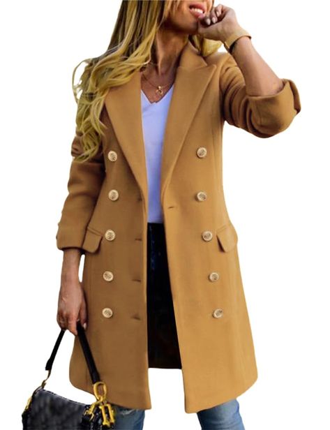 Women Fall Winter Wool Coats Double Breasted Midi Peacoat Trench Coats