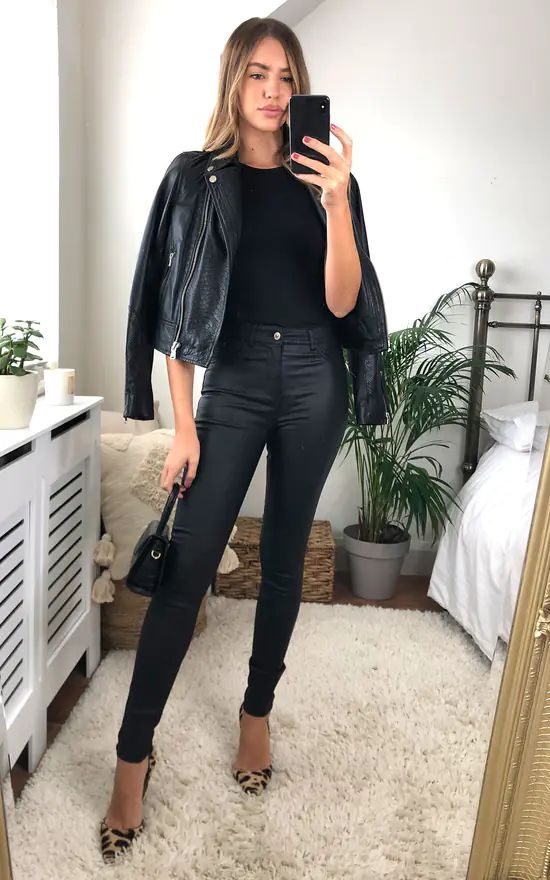 Black Coated Skinny Trousers