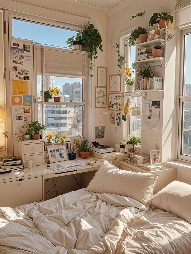 Dorm Room with a Bed and Plenty of Plants