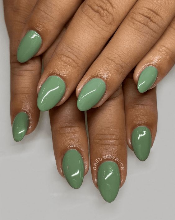 Sage Green Elegance: A Must-Try Fall Nail Color for Dark Skin