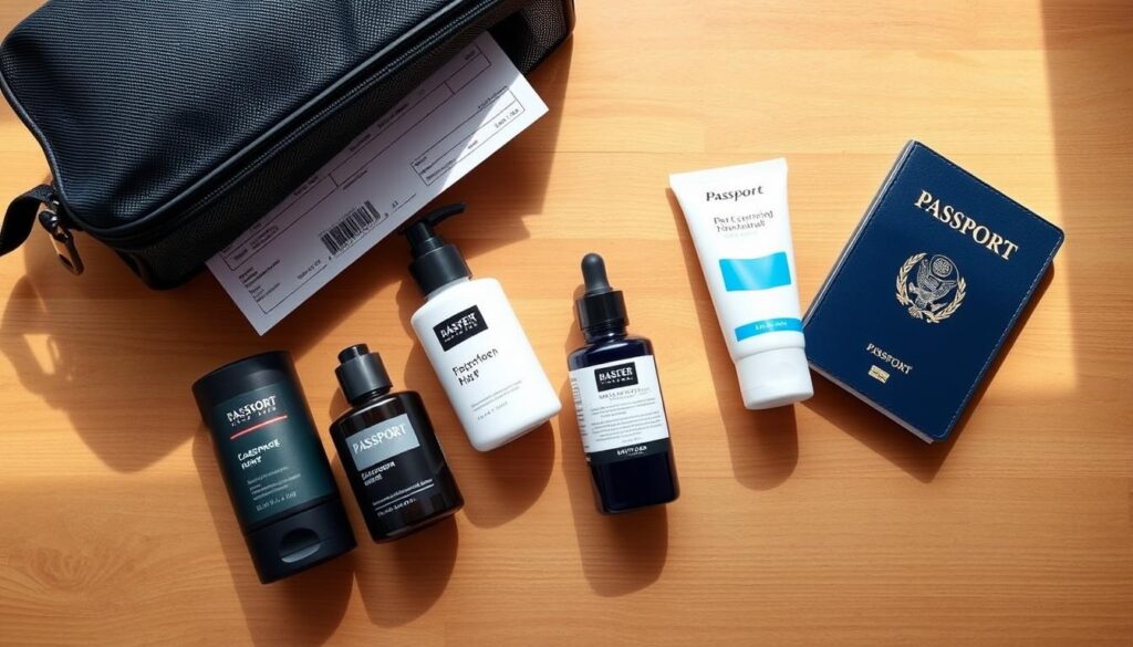 packing men's travel skincare kit