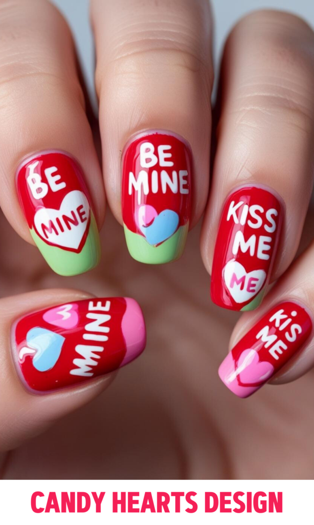 Candy Hearts Design Nails