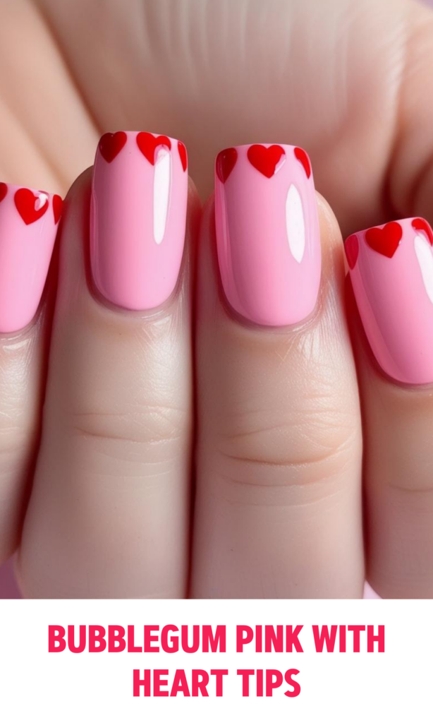 Bubblegum Pink Nails with Heart Tips