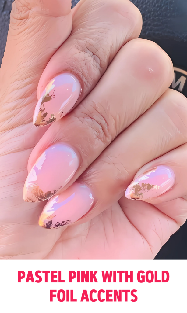 Pastel Pink Nails with Gold Foil Accents