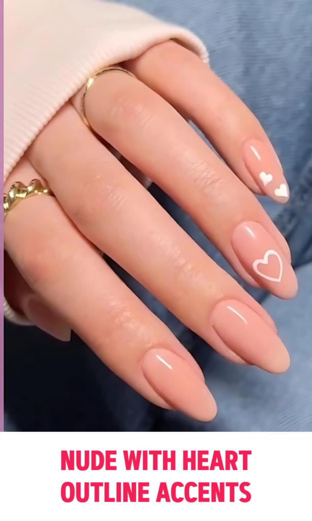 Nude Nails with Heart Outline Accents