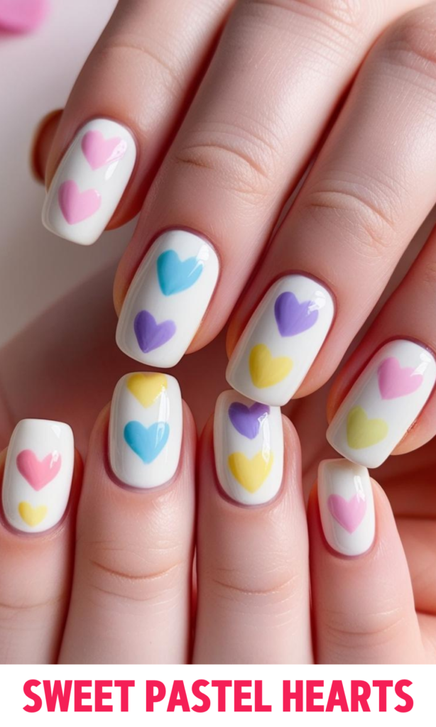 Sweet Pastel Heart Nails