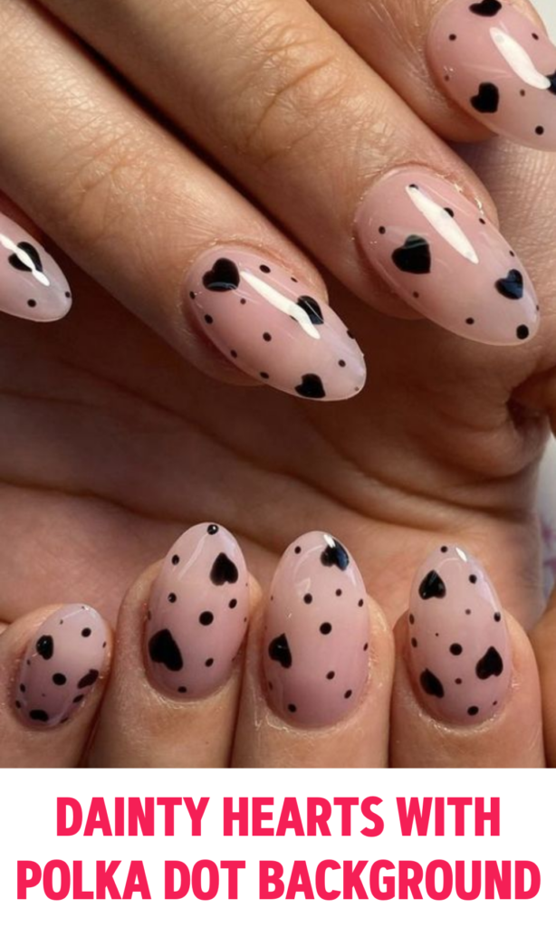 Dainty Hearts with Polka Dot Background Nails