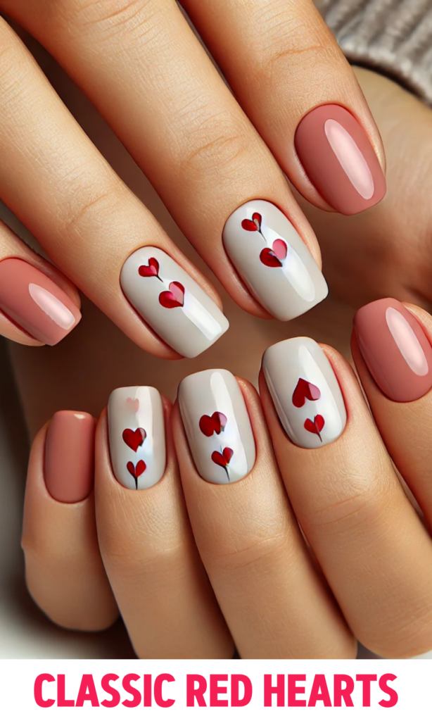 Classic Red Hearts Nails