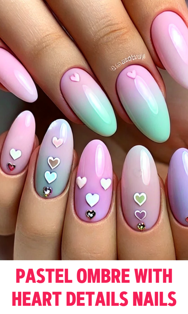 Pastel Ombre with Heart Detail Nails 