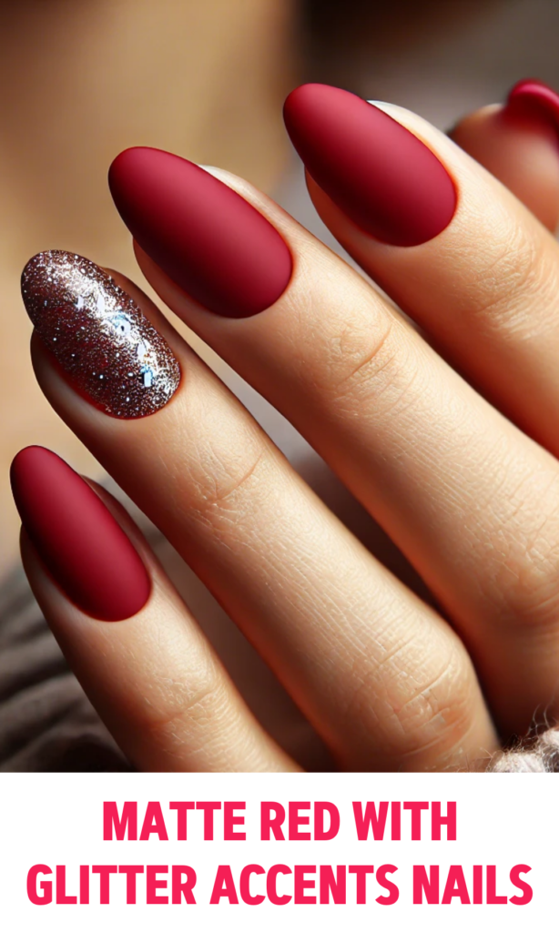 Matte Red with Glitter Accent Nails