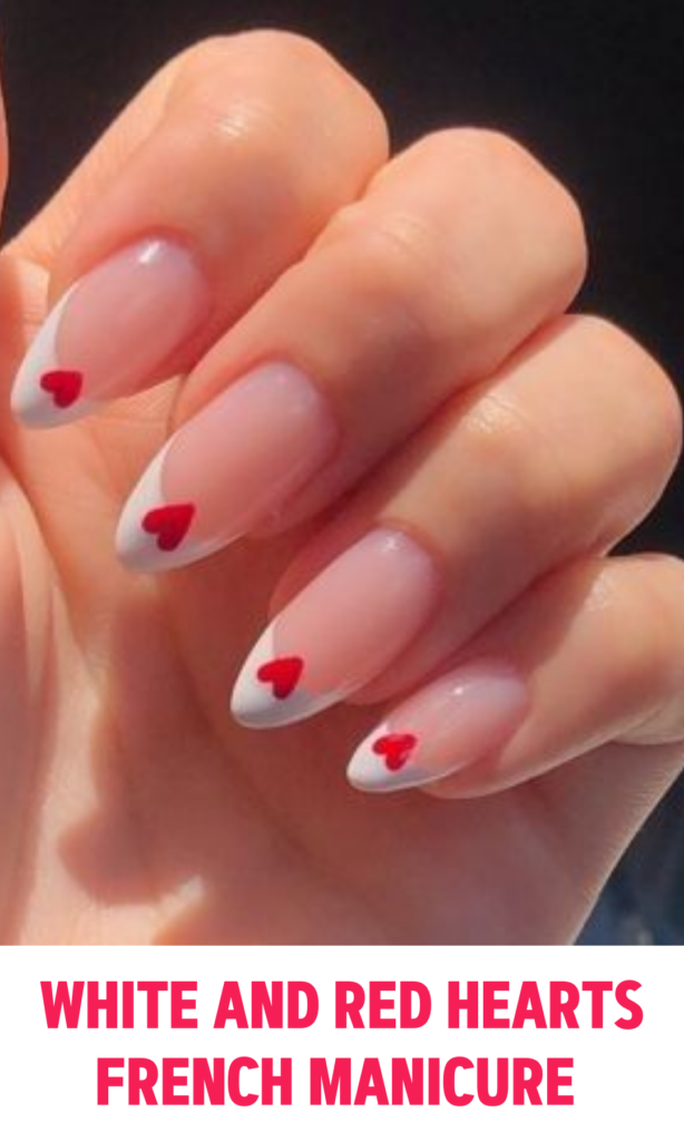 White and Red Hearts French Manicure