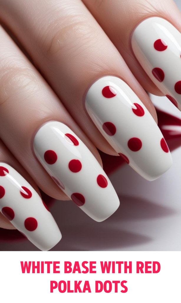 White Base Nails with Red Polka Dots