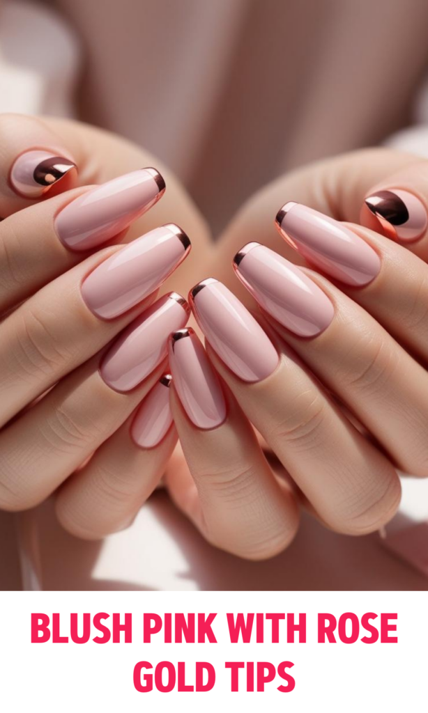 Blush pink nails with subtle rose gold tips