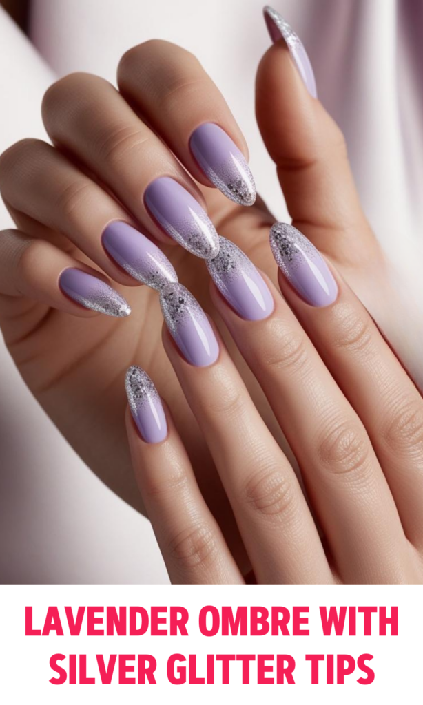 soft lavender ombre with glitter tips