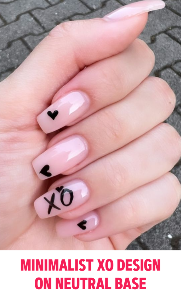 Minimalist XO Design on Neutral Base Nails