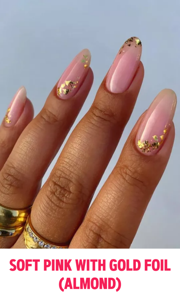 Soft Pink Nails with Gold Foil (Almond)