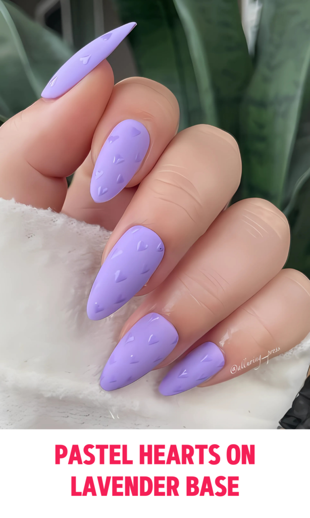 Pastel Hearts on Lavender Base Nails