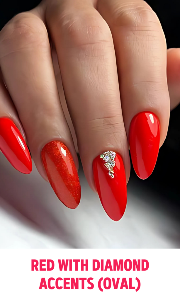 Red Nails with Diamond Accents (Oval)