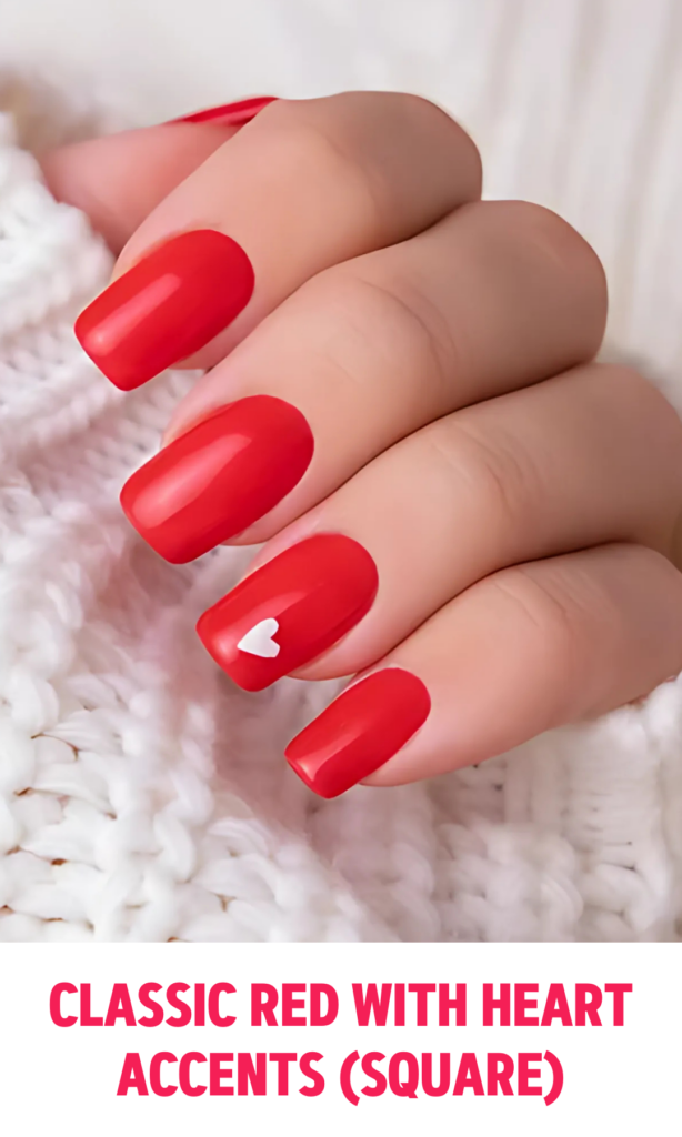 Classic Red Nails with Heart Accents (Square)