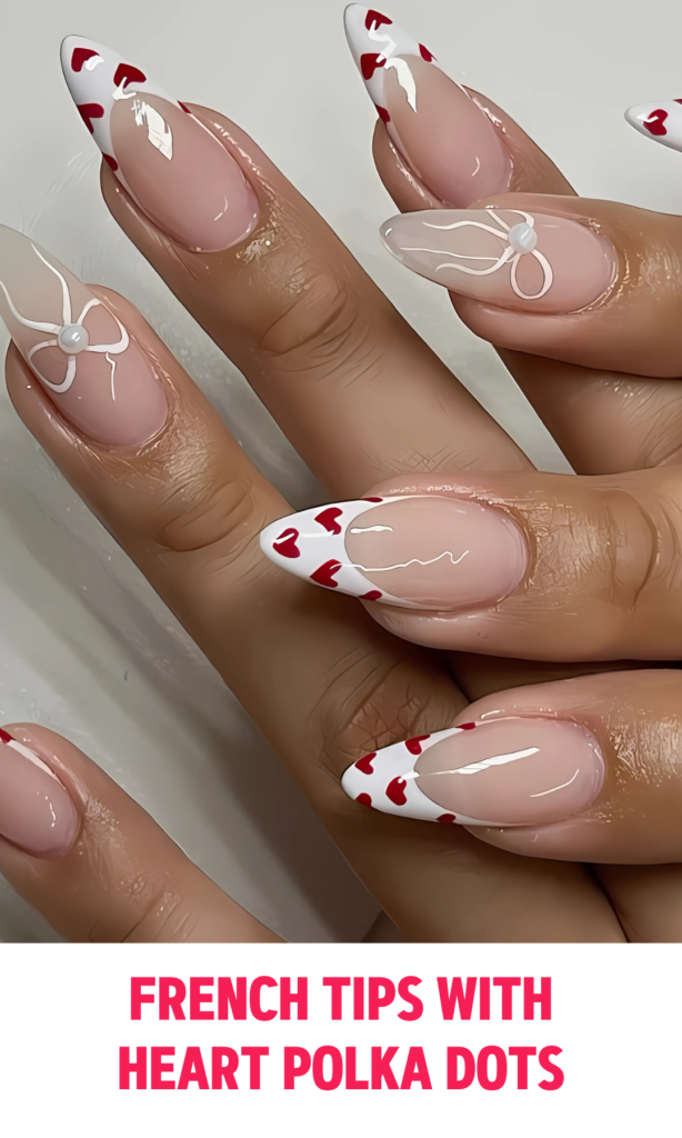 French Tips with Heart Polka Dots