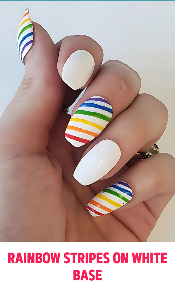 Rainbow Stripes on White Base Nails